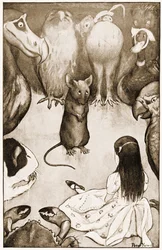 "Mijn verhaal is lang en droevig", zei de Muis, illustratie voor Lewis Carroll